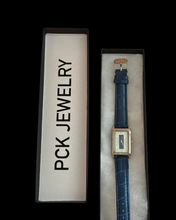 Load image into Gallery viewer, vintage deep blue leather croc watch
