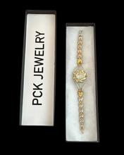 Load image into Gallery viewer, rare vintage silver &amp; gold sunflower &amp; hearts watch
